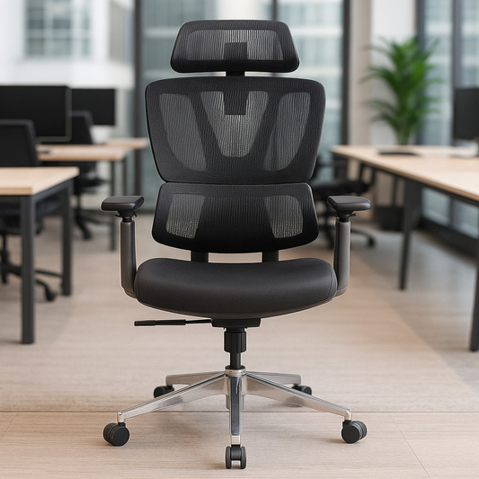 121 H/B Benz Ergonomic Mesh Office Chair – High Back with Adjustable Lumbar, Headrest & Armrests | Breathable Mesh Back, Chrome Base & Smooth Tilt Lock | Ideal for Long Working Hours
