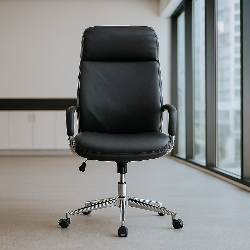 Bella Executive Office Chair – High Back Leather Chair with Padded Armrests & Chrome Base | Comfortable Swivel Chair for Office & Work-from-Home