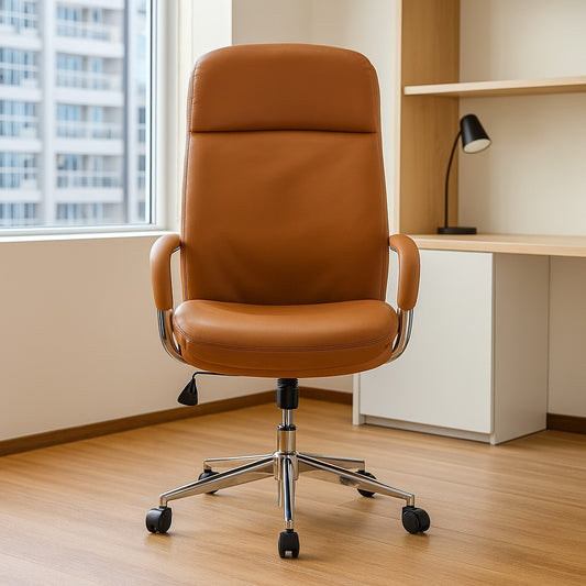 Bella Executive Office Chair – High Back Leather Chair with Padded Armrests & Chrome Base | Comfortable Swivel Chair for Office & Work-from-Home