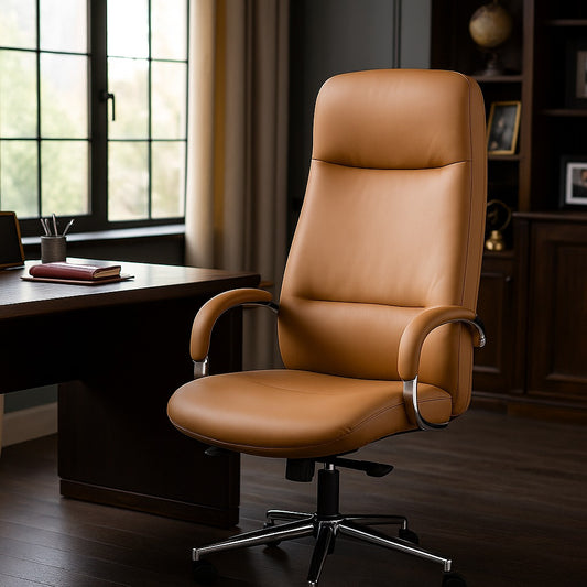 Discovery Premium Boss Chair | Minimal Scandinavian Design | Ergonomic Faux Leather Executive Office Chair with Cushioned Seat | Chrome Finish | High Back