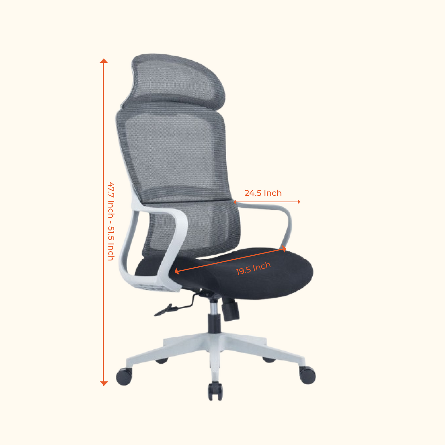 Spade H/B High Back Mesh Ergonomic Chair – Adjustable Headrest, Full-Length Back Support, and White Frame Design | Perfect for Executive and Home Office Use
